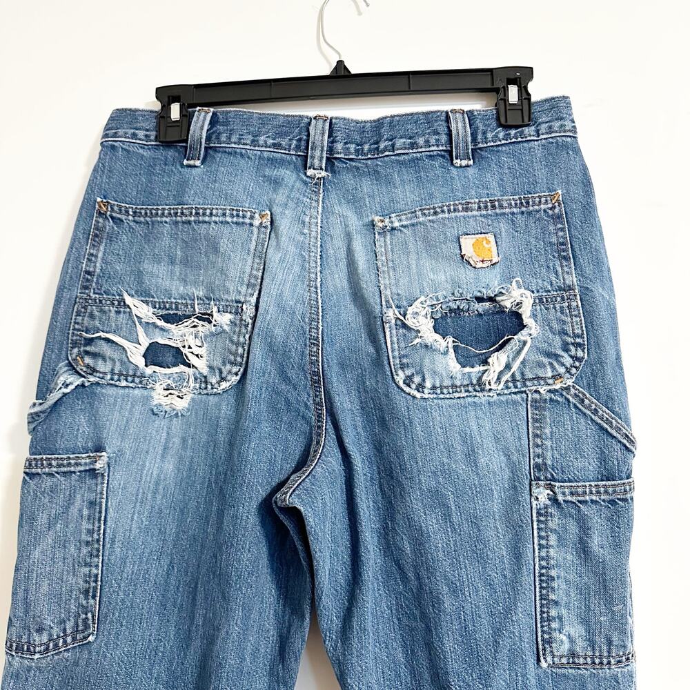 Vtg Carhartt Distressed Workwear Jeans 34x30 Loose Fit Carpenter B11 Denim - Picture 2 of 8
